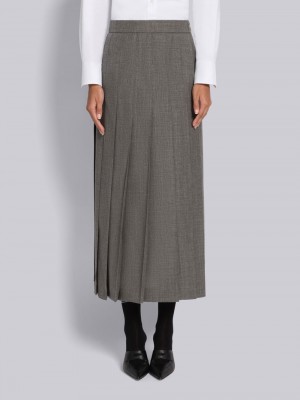 Thom Browne 2-Ply Fresco Pleated Straight Women Skirts Grey | ZFN96J09520