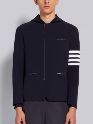 Thom Browne 4-Bar Stripe Hooded Compression Sport Men Jackets Navy | LZL86P25190