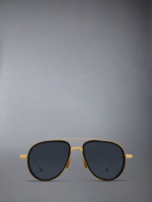 Thom Browne Acetate And Titanium Aviator Women Sunglasses Gold | DSC15T94570