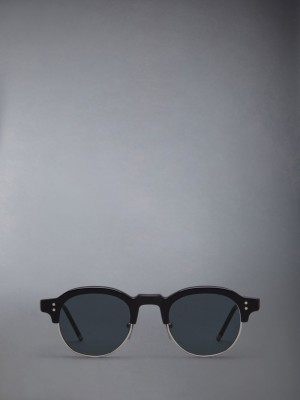 Thom Browne Acetate And Titanium Oval Men Sunglasses Black | WRM94Z88590