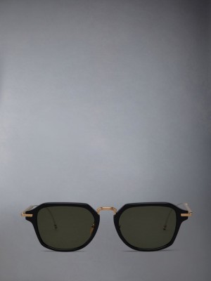 Thom Browne Acetate And Titanium Rectangular Men Sunglasses Black | LIO96P06203