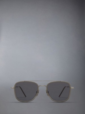 Thom Browne Acetate And Titanium Rectangular Aviator Women Sunglasses Grey | OTJ68Q36397