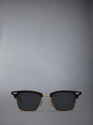 Thom Browne Acetate And Titanium Rectangular Women Sunglasses Black | NWI95X87387