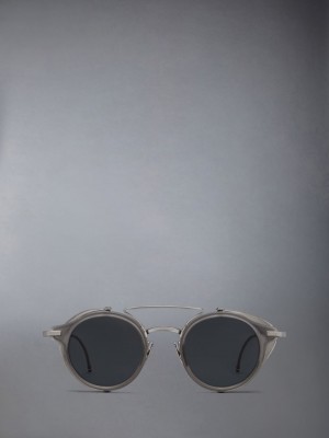 Thom Browne Acetate And Titanium Round W/ Side Shields Women Sunglasses Grey | VTD49R88077