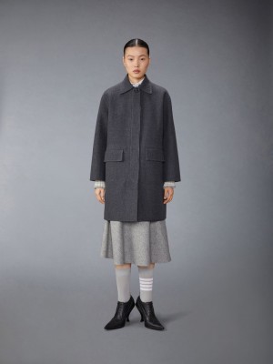 Thom Browne Bal Collar With Detachable Collar in Double Face Melton Solid Women Coats Grey | XGF13H06440