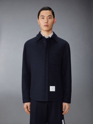 Thom Browne Boiled Cotton Wool Herringbone Oversized Men Shirts Blue | QLO08O51836