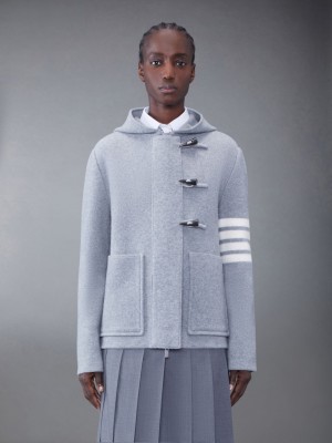 Thom Browne Boiled Wool 4-Bar Hooded Duffle Women Jackets Grey | QNW51T64781