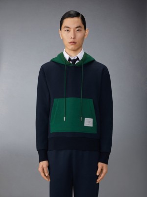 Thom Browne Brushed Color Blocked Hoodie Men Pullover Blue | BTP47E75876