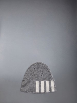 Thom Browne CASHMERE RIB 4-BAR Men Beanie Grey | QOD11A10841