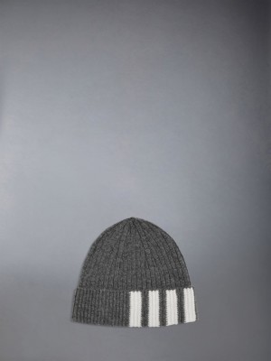 Thom Browne CASHMERE RIB 4-BAR Men Beanie Grey | UGG33C03940