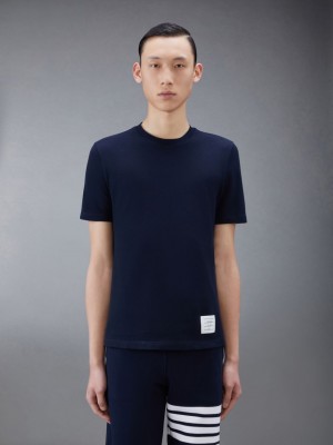 Thom Browne CLASSIC PIQUE 4-BAR Men T Shirts Blue | ISH45B44785