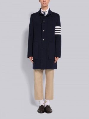 Thom Browne COTTON CASHMERE INTERLOCK 4-BAR POLO COLLAR Men Coats Blue | IQV50X54854