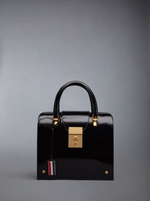 Thom Browne Calf Leather Mrs. Junior Women Tote Bags Black | QLD23N44495