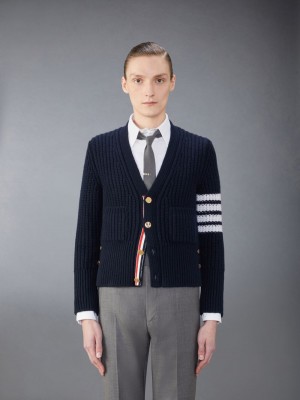 Thom Browne Cashmere 4-Bar Classic Men Cardigan Blue | UNU68W64951