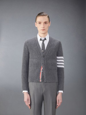 Thom Browne Cashmere 4-Bar Classic Men Cardigan Grey | UDS91V10532