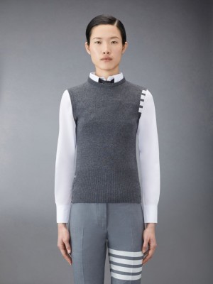 Thom Browne Cashmere 4-Bar Classic Shell Top Women Vest Grey | UXE72X34263