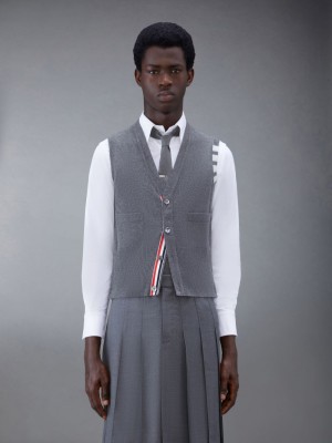 Thom Browne Cashmere 4-Bar Classic V-Neck Cardigan Men Vest Grey | UUS72B02043