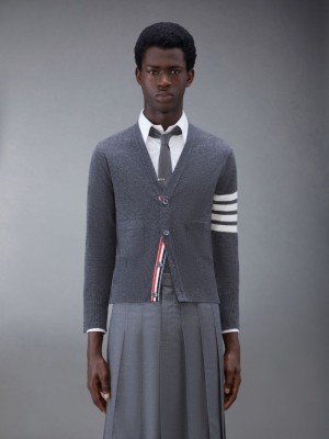 Thom Browne Cashmere 4-Bar Classic V-Neck Men Cardigan Grey | LBD84L20046