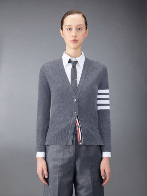 Thom Browne Cashmere 4-Bar Classic V-Neck Women Cardigan Grey | TWQ23Y62771