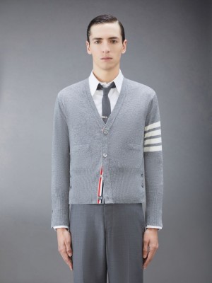 Thom Browne Cashmere 4-Bar Classic V-Neck Men Cardigan Grey | VOF57I34279