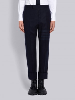 Thom Browne Cashmere Wool Flannel Classic Tonal 4-Bar Men Pants Navy | RVR59I47669