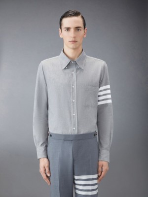 Thom Browne Chambray 4-Bar Men Shirts Grey | GGZ47P20131