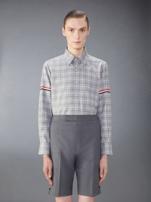 Thom Browne Check Cotton Flannel Armband Men Shirts Grey | MXA86F73533