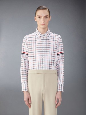 Thom Browne Check Cotton Flannel Armband Men Shirts White | ZUE32J90572