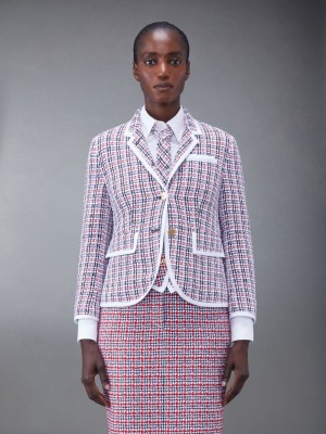 Thom Browne Check Crochet Tweed Slim Fit Sport Women Coats White | XSV49C00333