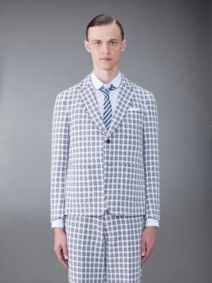 Thom Browne Check Summer Tweed Fray Sack Sport Men Coats Grey | JHM21P32715