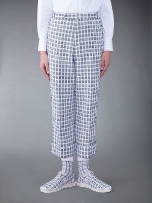 Thom Browne Check Summer Tweed Fray Sack Men Pants Grey | ABP82B50684