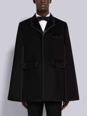 Thom Browne Chesterfield grosgrain-trim cape Men Coats Black | TYR95P75500