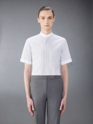 Thom Browne Classic Cotton Band Collar Men Shirts Grey | QHU54A42363