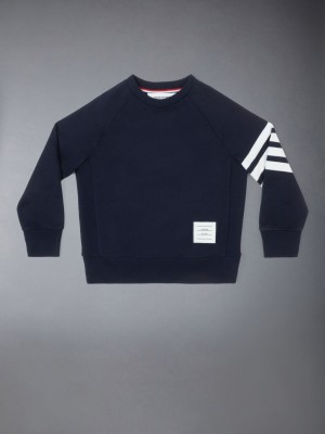 Thom Browne Classic Cotton Loopback Jersey Engineered Raglan Sleeve 4-Bar Girls's Sweatshirts Navy | EJP30B15562