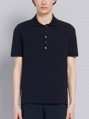 Thom Browne Classic Cotton Pique Side Insert 4-Bar Men Polo Shirt Navy | OPO29C13565