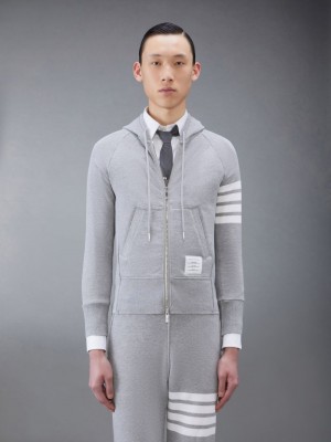 Thom Browne Classic Loopback 4-Bar Full Zip Men Hoodie Grey | VYV54G16345