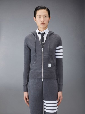 Thom Browne Classic Loopback Full Zip Women Hoodie Grey | JON73U04919