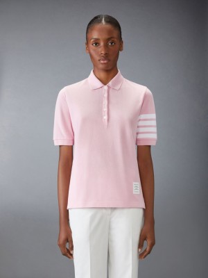 Thom Browne Classic Pique 4-Bar Short Sleeve Women Polo Shirt Pink | DWT20F91085