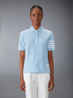 Thom Browne Classic Pique 4-Bar Short Sleeve Women Polo Shirt Blue | EMU90K63968