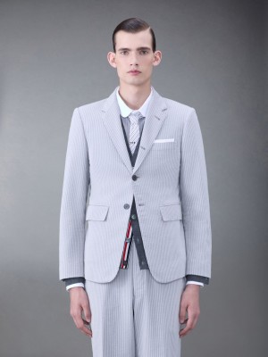 Thom Browne Classic Seersucker Sport Men Coats Grey | IAG08C32555