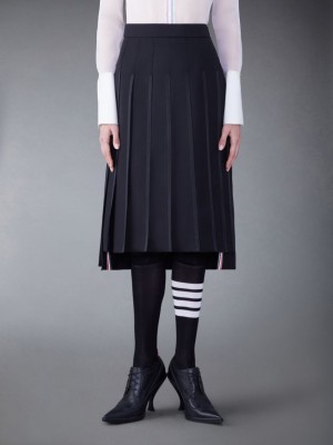 Thom Browne Classic Tipping Pleated Women Skirts Black | ZKF16W06857