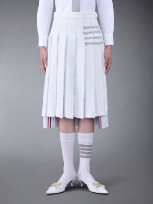 Thom Browne Classic Tweed Braided Tipping Pleated Women Skirts White | CWF57S80731