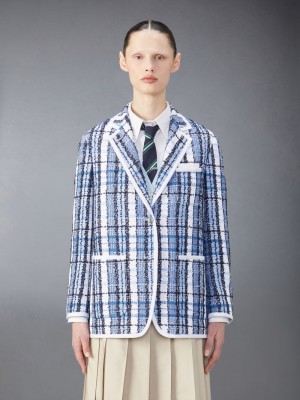 Thom Browne Classic Tweed Sport Women Coats Blue | CFM51A56325