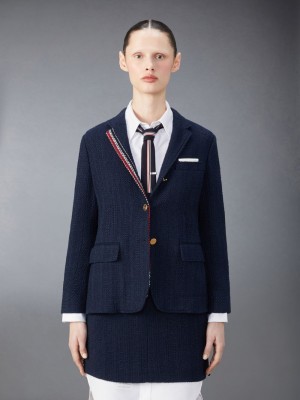 Thom Browne Classic Tweed Sport Women Coats Blue | IHE46T13035