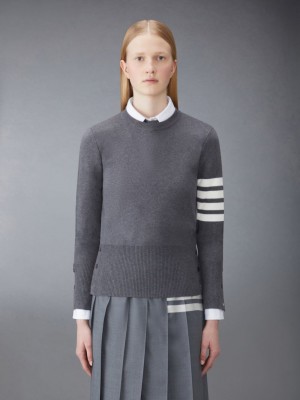 Thom Browne Cotton 4-Bar Classic Milano Stitch Women Pullover Grey | KNT31A16546