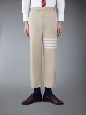 Thom Browne Cotton 4-Bar Straight Leg Men Pants Beige | GDA21S40669