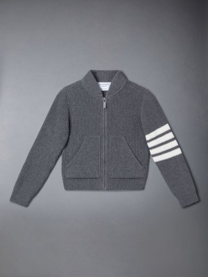 Thom Browne Cotton 4-Bar Zip up Boys's Cardigan Grey | XUR78S56974