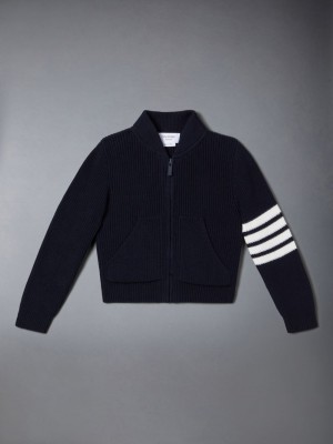 Thom Browne Cotton 4-Bar Zip up Boys's Cardigan Blue | SOL39D53584