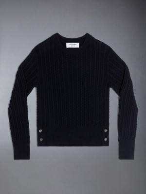 Thom Browne Cotton Cable Knit Boys's Pullover Black | DYO97V03296