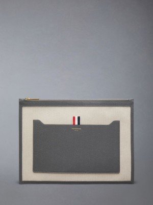 Thom Browne Cotton Canvas Medium Women Clutch Bags Beige | ICV49Y74791